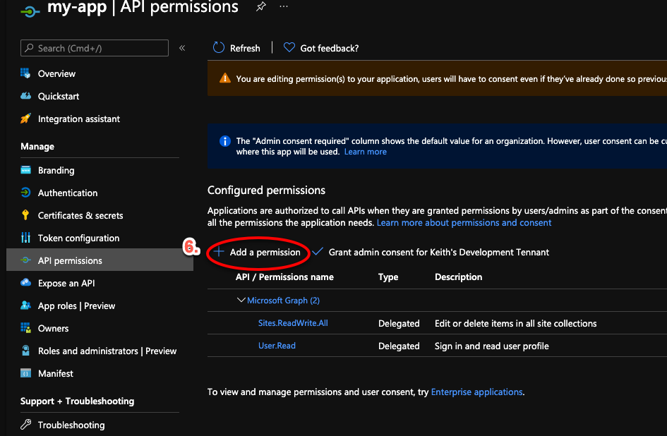 "Add API Permissions"