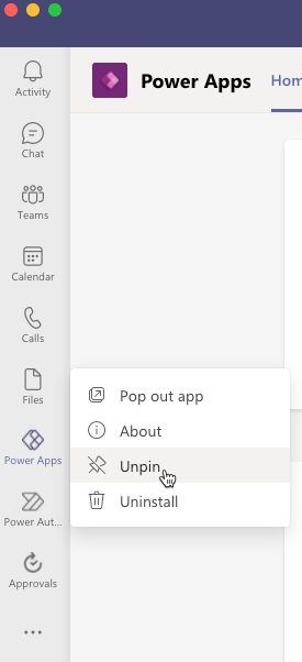 Pin the Power Apps Tab in Teams