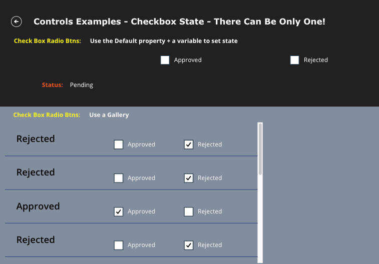 Checkbox Example - Radio Buttons