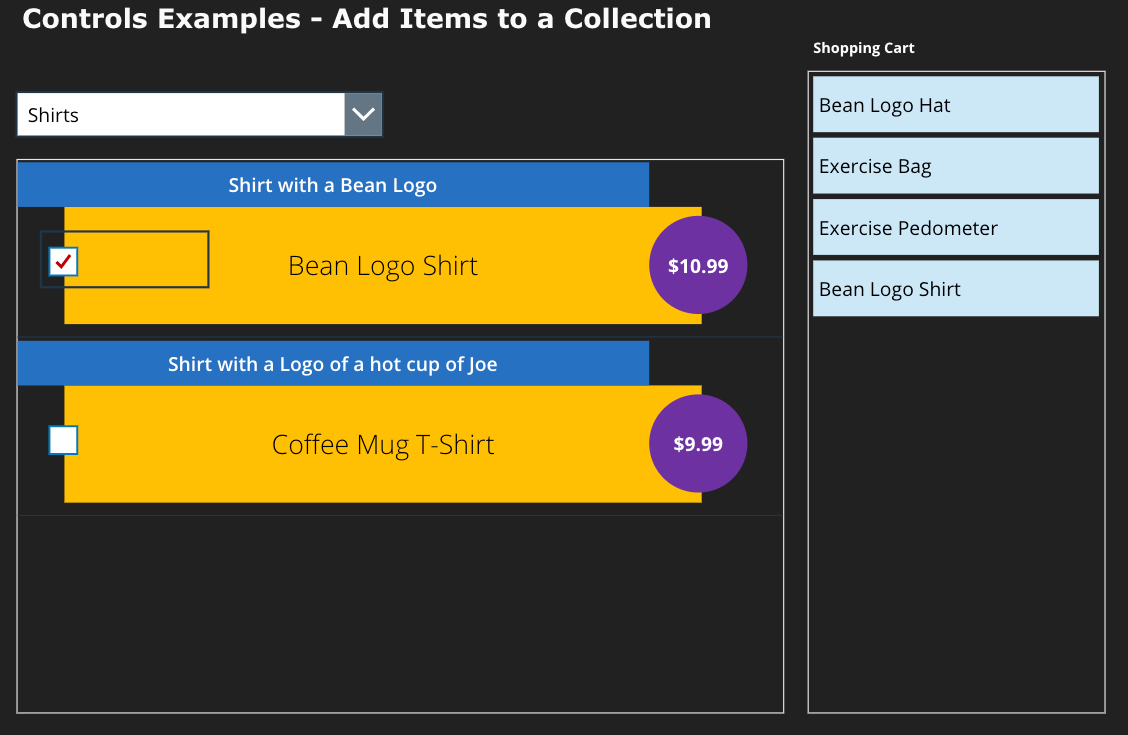 Checkbox Example - Add Items to a Collection